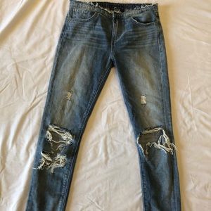 Lucky Brand, skinny mid-rise boyfriend jeans.